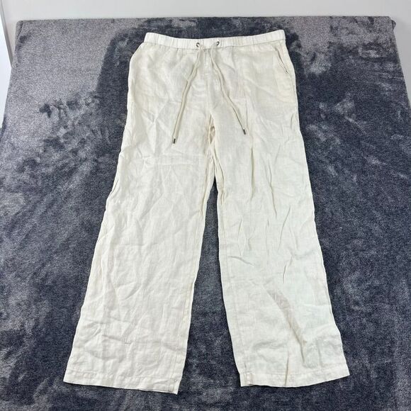 James Perse 100% Linen Cream Pull On Pants Drawstring Wide Leg Women's 4 NWT - Picture 1 of 13